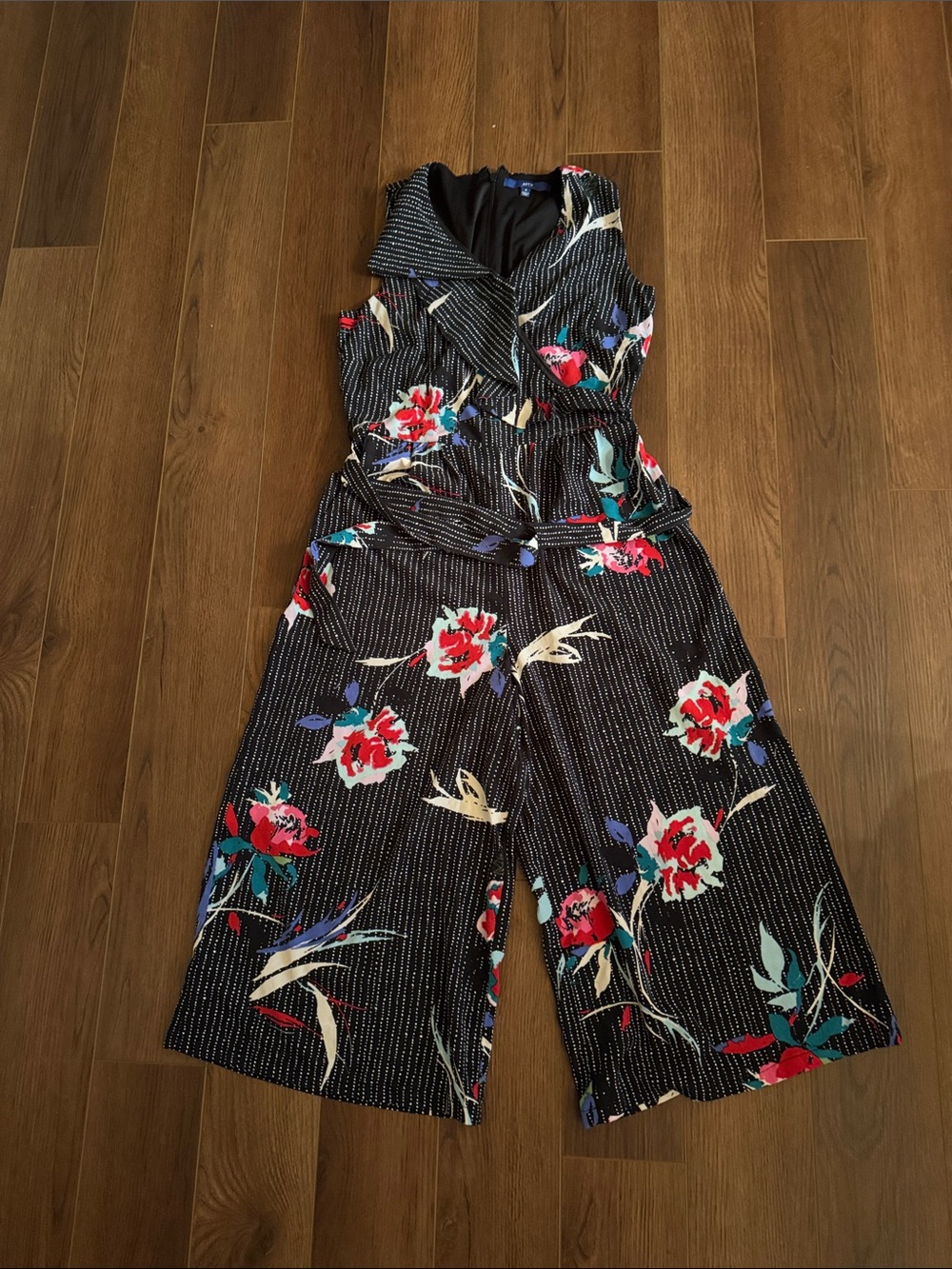 Black Floral Wide-Leg Jumpsuit - Size 8